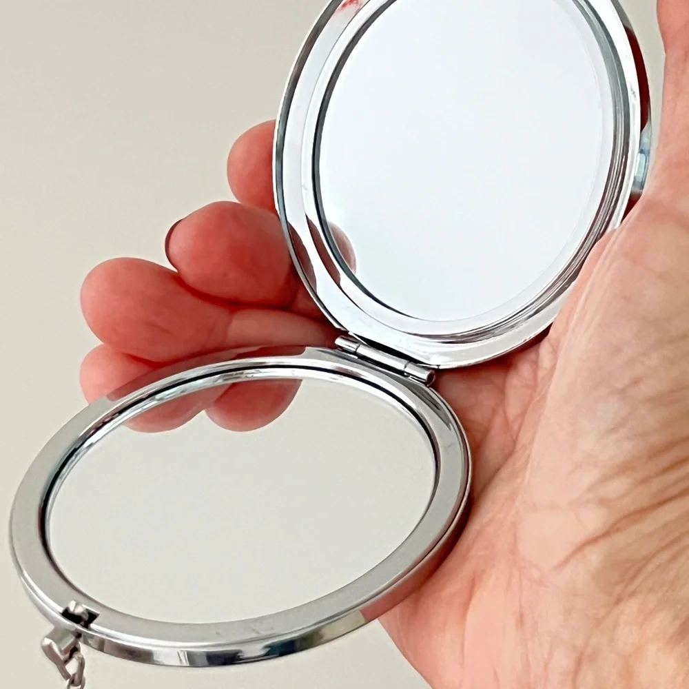 HAND MIRROR Egyptian Pharaoh Compact Magnified Purse silver-tone Rhinestones
